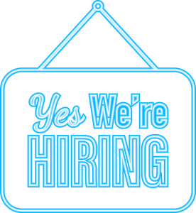 Come in We're hiring hanging sign. Sign for door. Neon icon.